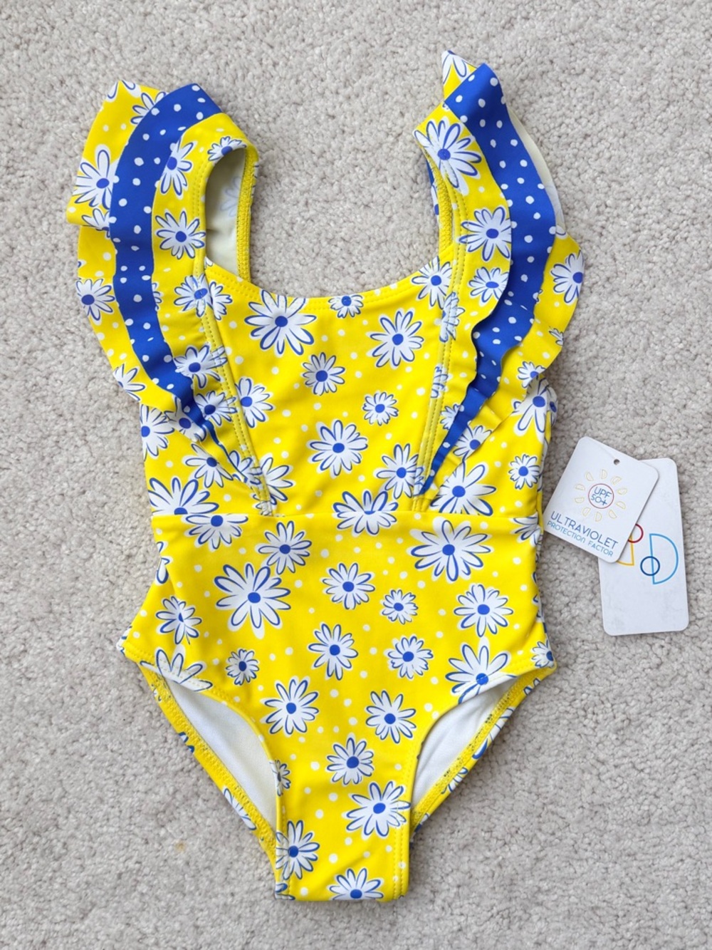 Flapdoodles Yellow Daisy One-Piece Swimsuit with Ruffle Straps